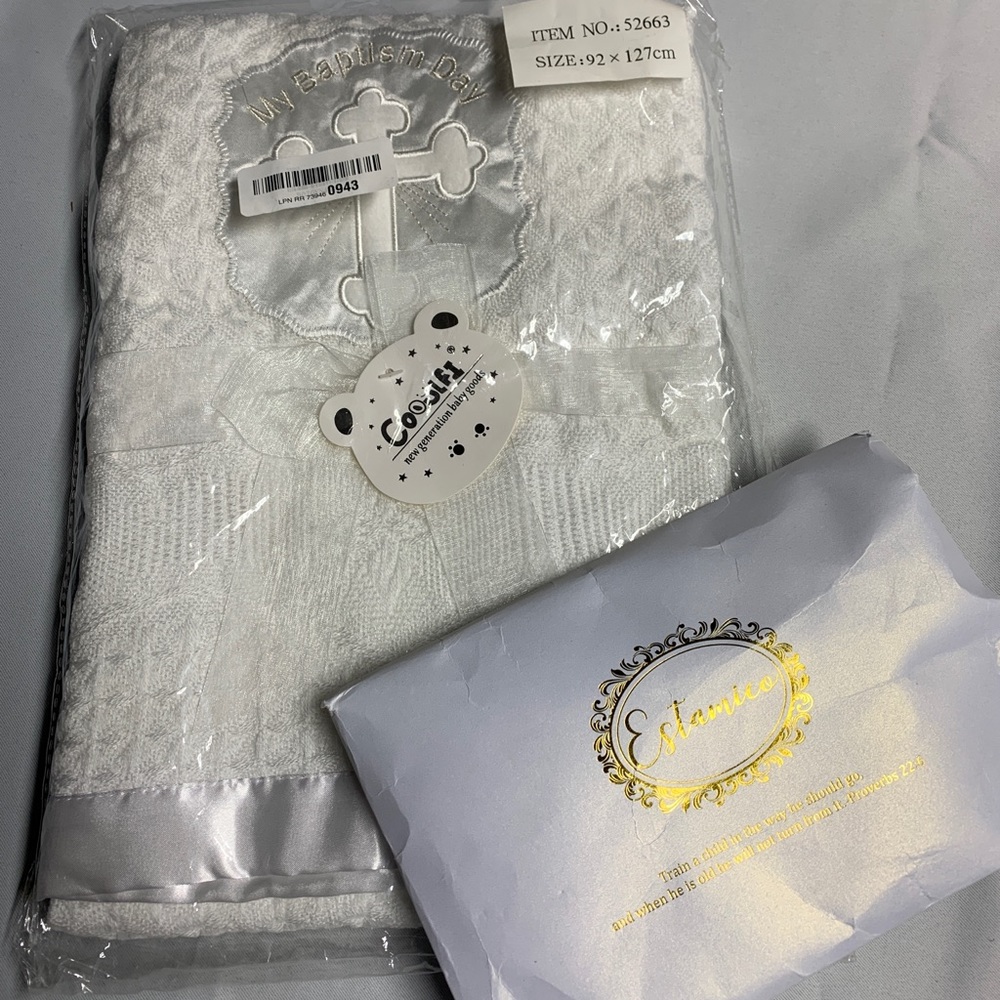🔥4/$25 Baby Baptism Day Blanket with bib n socks